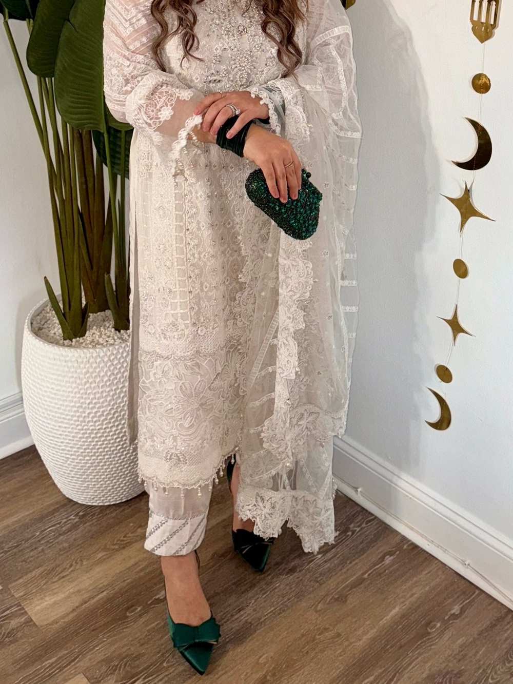 Elegant White Pakistani Embroidered Outfit